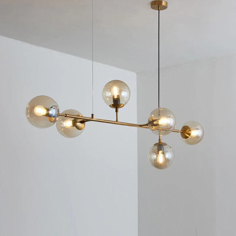 Axyaa Brass Glass Ball Chandelier for Modern Home Decor