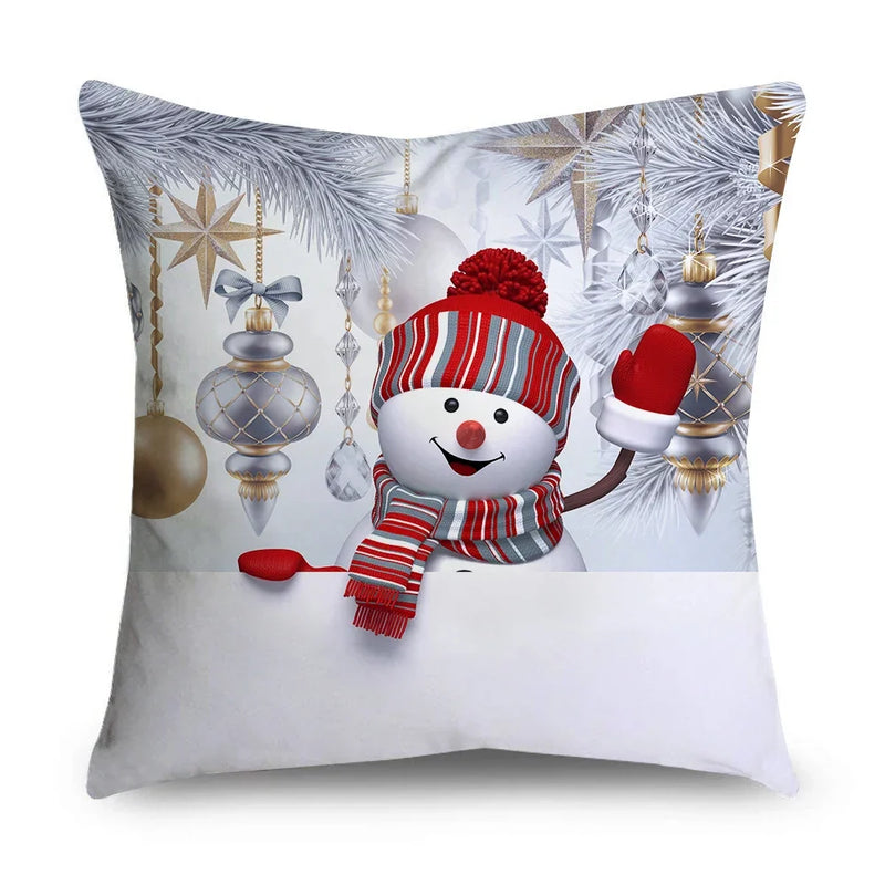 Axyaa Christmas Snowman Print Cushion Cover - 45X45CM
