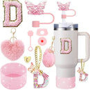 Axyaa 9-Piece Cup Accessory Set: Butterfly Straw, Cover, Cap, Boot, Charm, Initials Sticker, Stopper