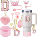 Axyaa 9-Piece Accessory Set for Stanley Cup: Butterfly Straw, Cover, Cap, Boot, Charm, Initials