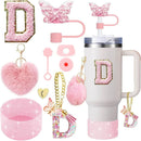 Axyaa 9-Piece Accessory Set for Stanley Cup: Butterfly Straw, Cover, Cap, Boot, Charm, Initials