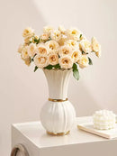Axyaa White Gold Ceramic Vase with Water-Based Rose Arrangement, French Style Retro Living
