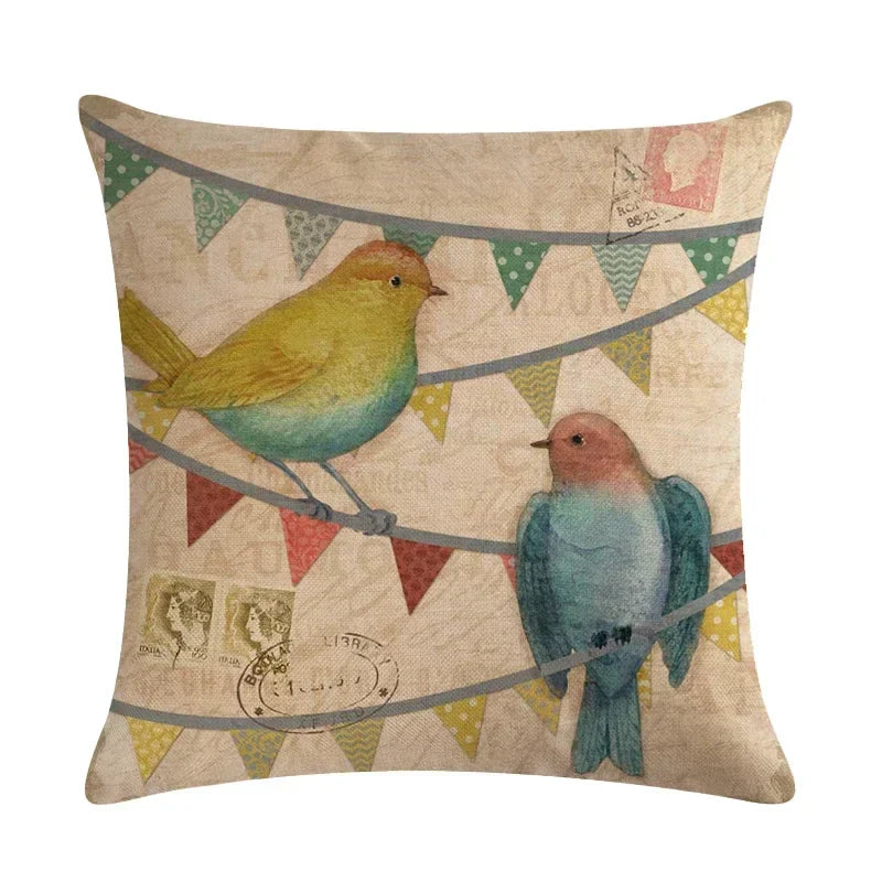 Axyaa Retro Print Linen Cushion Cover - 45*45cm