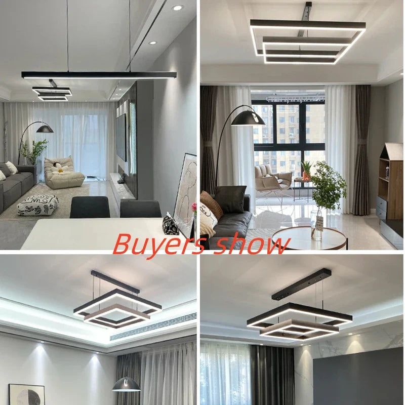 Axyaa Nordic Square Aluminum Chandelier for Living Room & Dining Table - LED Indoor Suspension Lighting