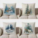 Axyaa Winter Scene Pillow Cover for Sofa Bedroom Car - Deer, Snowman & Cabin