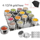 Axya Stainless Steel Spice Jars Set with Wall Mounted Rack & Wipeable Labels