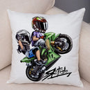 Axyaa Extreme Sports Motorcycle Pattern Cushion - Cartoon Design for Home & Car