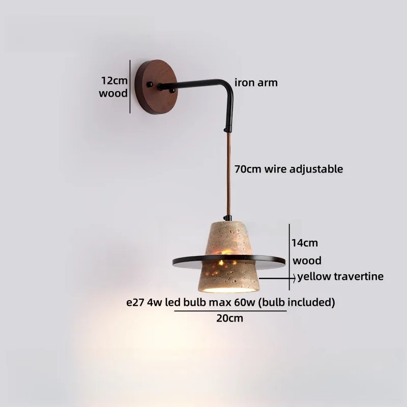 Axyaa Yellow Travertine Wooden LED Wall Lamps With Switch for Living Room Stair Light