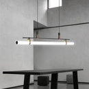 Axyaa LED Long Tube Chandelier Black/Gold Leather Acrylic Pendant Light