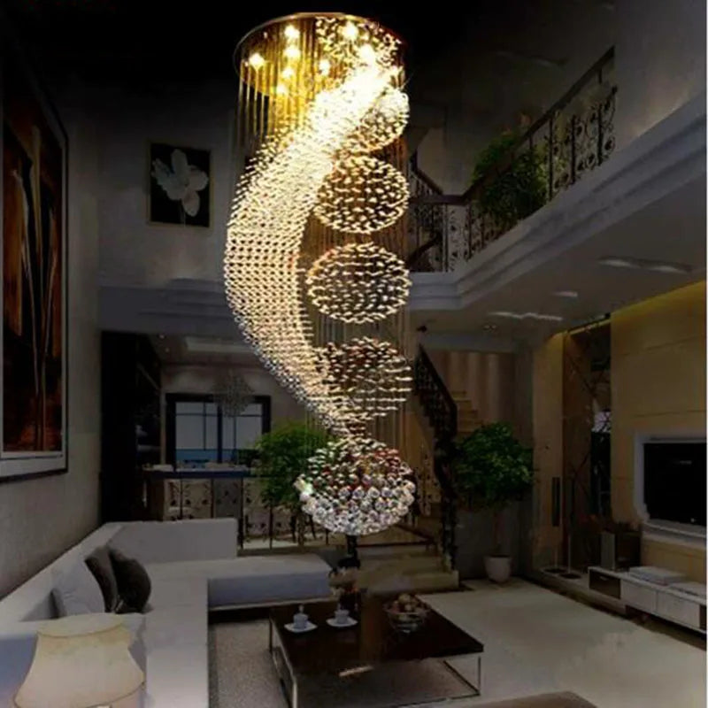 Axyaa Crystal Chandelier LED Stair Lamp Modern Elegant Hotel Villa Lighting