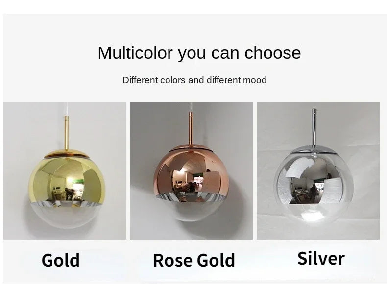 Axyaa Glass Ball Pendant Lights: Modern Electroplated, Gold/Silver/Rose, Kitchen Decor, Suspendu Lamp