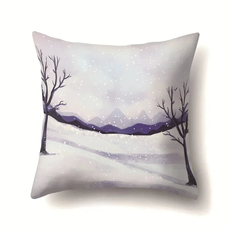 Axyaa Winter Snow Scene Print Pillow Cover for Home Decor 45X45CM