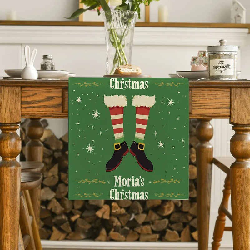 Christmas Shoes Snow Point Table Runner by Axyaa - Farmhouse Dining & Wedding Party Decor