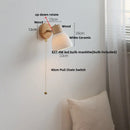 Axyaa White Ceramic LED Wall Lights with Pull Chain Switch on Modern Wood Base