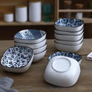Axyaa Square Blue & White Porcelain Sushi Plates Set & Sauce Bowls