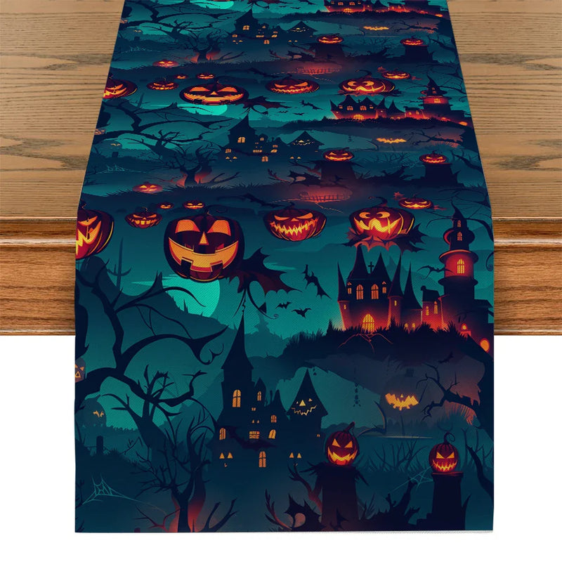 Axyaa Spooky Pumpkin Head Table Runner for Halloween Party Décor