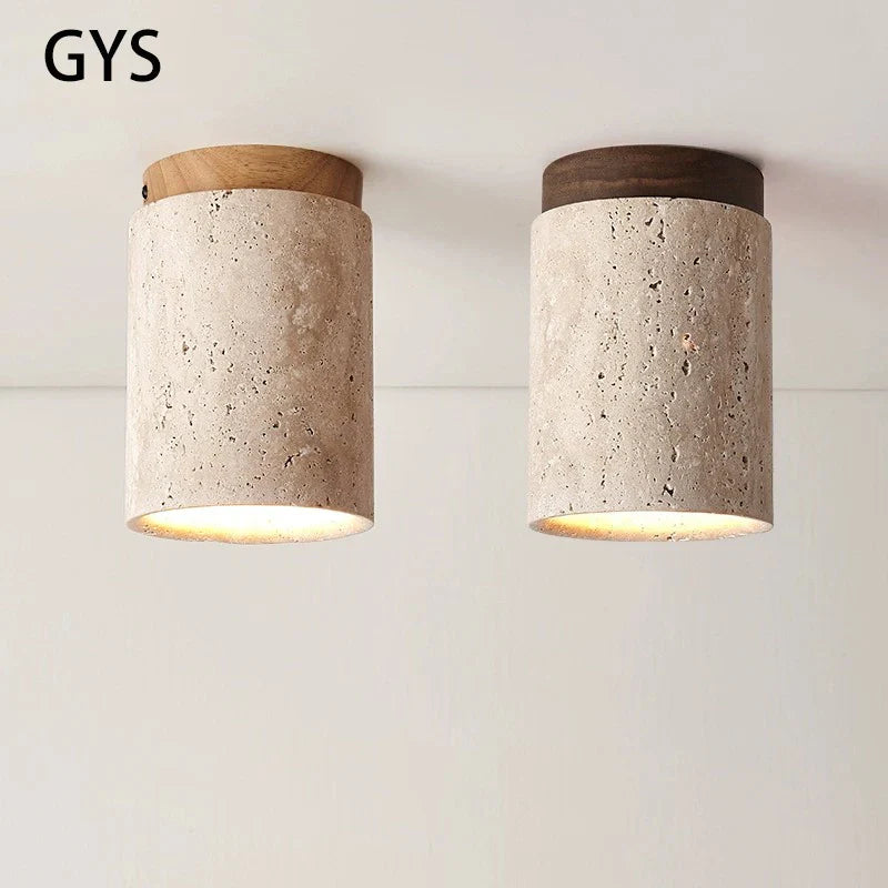 Axya Stone Wood Round Ceiling Light for Living Room & Corridor