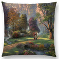 Axyaa Rustic Landscape Castle Lighthouse Oil Painting Cushion Cover
