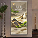 Axyaa Pine Entrance Landscape Wall Painting with High-End Electronic Clock