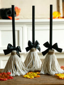 Axyaa Halloween Witch Broom Decor Set - Gothic Tabletop Ornaments & Handmade Craft