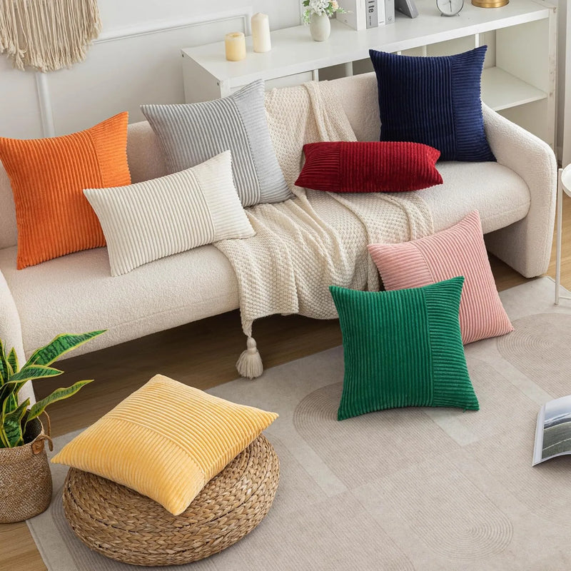 Axyaa Soft Square Striped Corduroy Pillow Covers 30x50CM for Sofa Couch