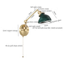 Axyaa Brass Glass LED Wall Sconce, Pull Chain, Rotating Mirror, Vintage Style