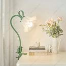 Axyaa Lily of the Valley Lamp: White Flower Shade, Flexible Stem, DC/AC Power, Pastoral Lighting