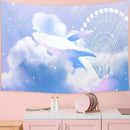 Sky Dolphin Tapestry Wall Hanging Pink Clouds Whales Aesthetic Kawaii Room Decor