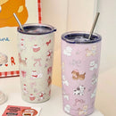 Axyaa Puppy Stainless Steel Thermos Tumbler with Straw - 500ML Thermal Drinkware Bottle