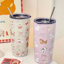 Axyaa Puppy Stainless Steel Thermal Tumbler with Straw, 500ML