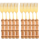 Axyaa Gold Bamboo Handle Dinner Fork Set - Stainless Steel Cutlery Set