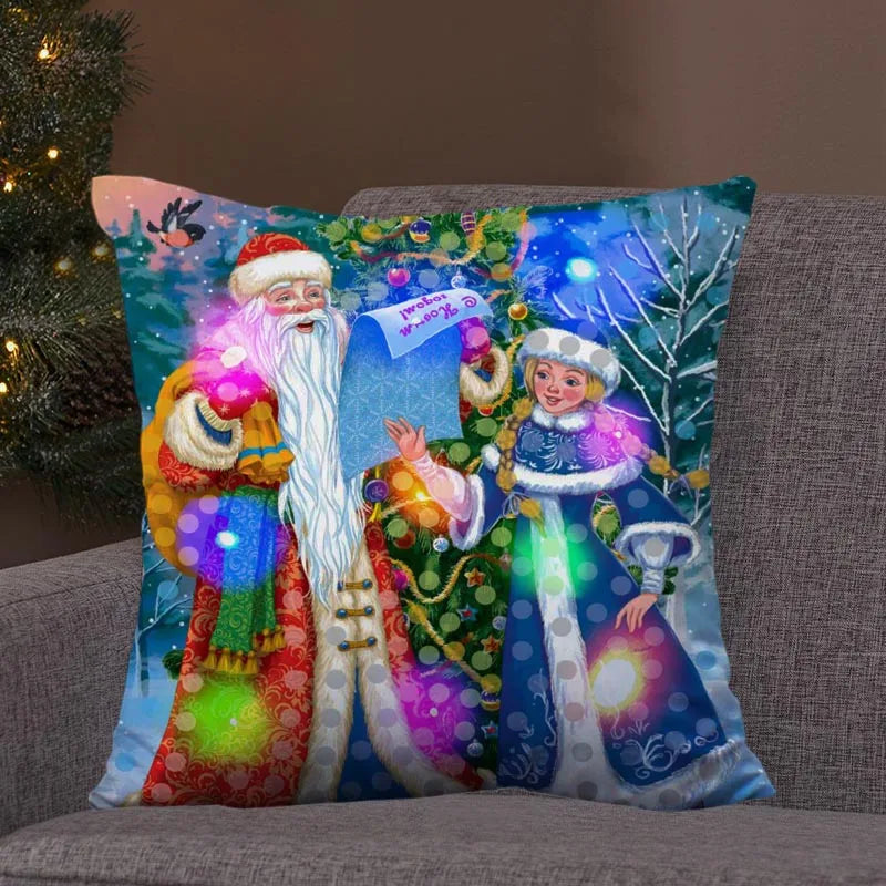 Axyaa LED Retro Santa Christmas Lights Pillowcase Home Decor 45x45