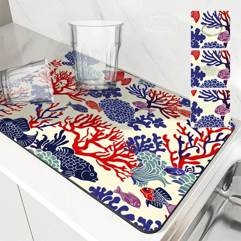 Axyaa Marine Coral Diatoms Absorbent Non-slip Kitchen Drain Mat