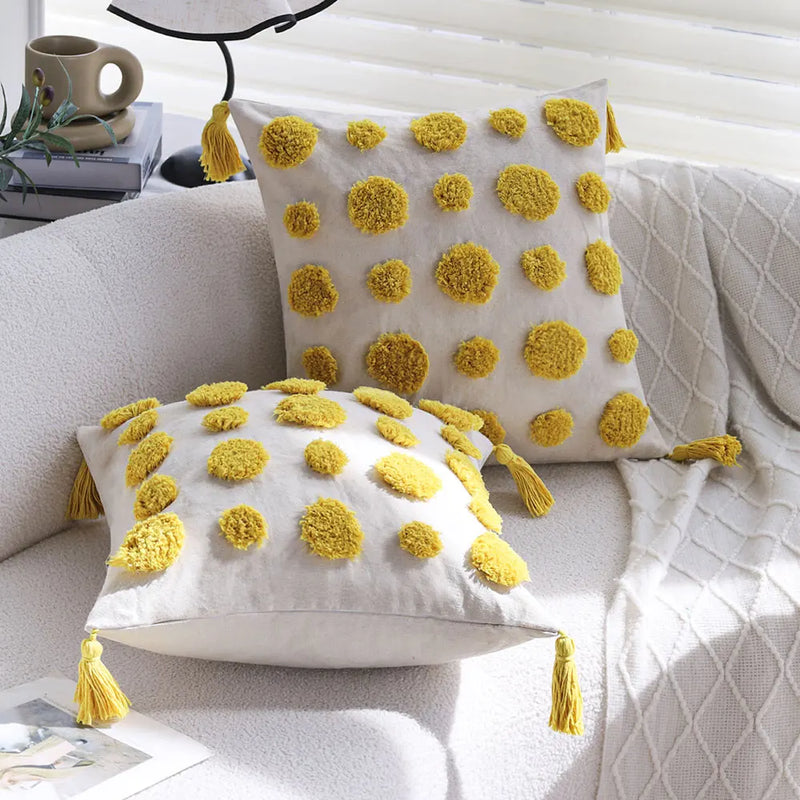 Axyaa Boho Style Tufted Cushion Cover with Tassels - 45x45cm