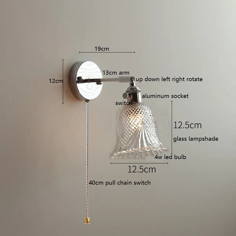 Axyaa Clear Glass LED Bathroom Mirror Wall Light, Modern Nordic Iron Metal Switch Fixtures