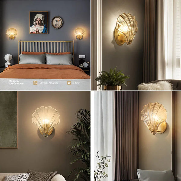 Axyaa Modern Sea Shell LED Wall Lamps Glass Lampshade Indoor Decor Lighting for Bedroom Dining Room Aisle