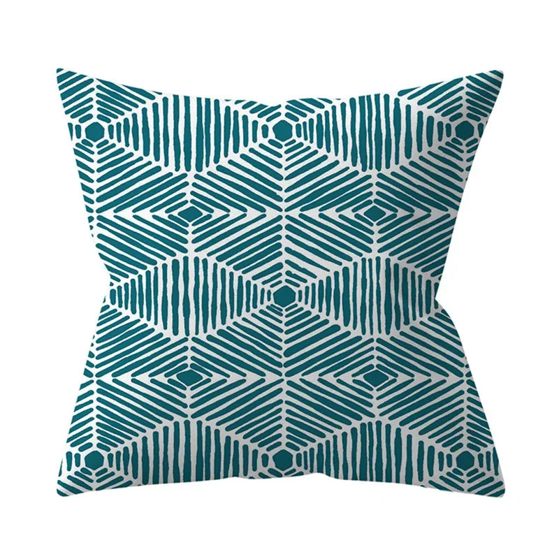 Teal Blue Green Floral Stripe Geometric Pillowcase by Axyaa for Home Decor