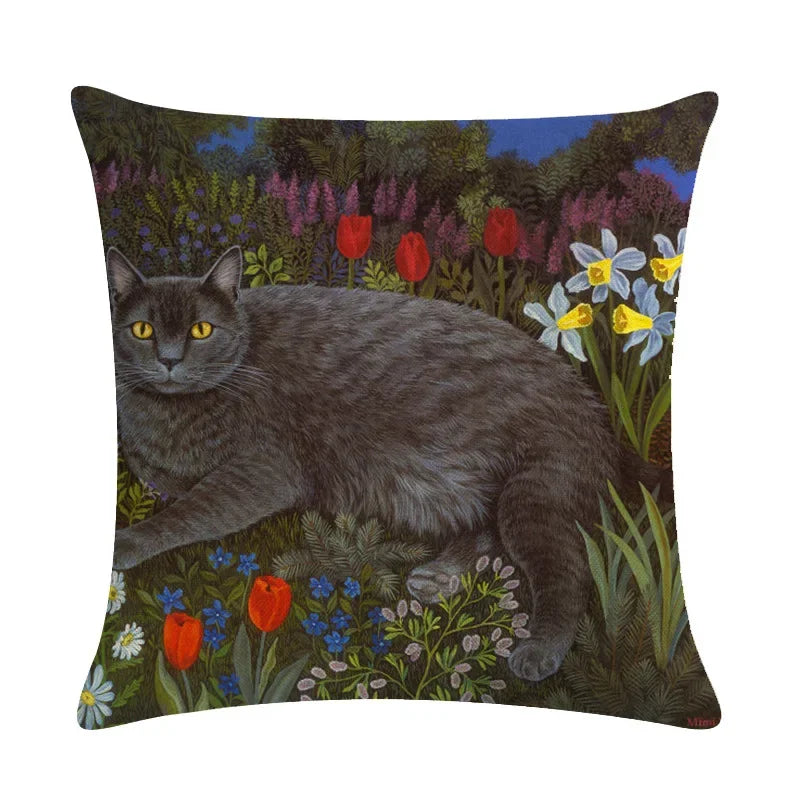 Axyaa Retro Cat Linen Pillowcase 45*45cm - Home & Sofa Decoration