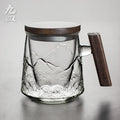Axyaa Thermal Glass Mug with Lid and Wood Handle - Creative Office Coffee Cup
