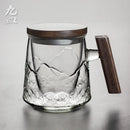 Axyaa Thermal Glass Mug with Lid and Wood Handle - Creative Office Coffee Cup