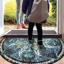 Axyaa Semi-circle Ethnic Floral Floor Mat: Retro Art, Geometric Design, Stain-resistant Rug