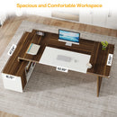 Axyaa Mid-Century Modern L-Shaped Executive Desk with Cabinet and Shelves