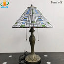 Axyaa Antique Tiffany Style Square Art Table Lamp, Stained Glass Metal Base