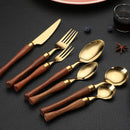 Axyaa Golden Stainless Steel Cutlery Set with Wooden Handles