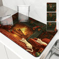 Axyaa Christmas Cat Fireplace Bow Drying Mat