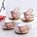 Axya Tracing Gold Coffee Cup and Saucer Set for 6 | High-Grade Ceramic Tea Espresso Set