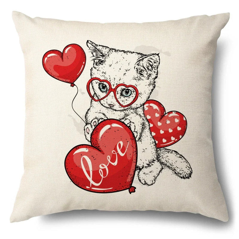 Axyaa Cartoon Kitty Cat Linen Pillowcase for Bed, Couch, and Sofa Décor