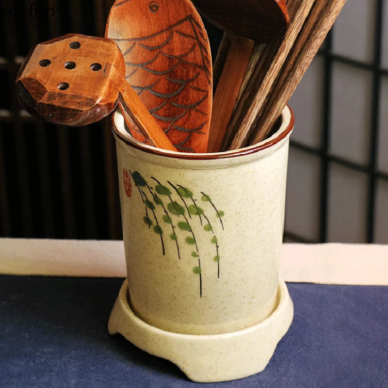 Axya Retro Ceramic Chopstick Holder Rack for Kitchen Cutlery Storage