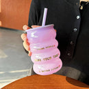 Axyaa Kawaii Glass Tumbler with Silicone Lid and Straw, 520ml