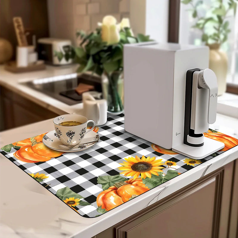Axyaa Thanksgiving Coffee Cup Drying Mat Non-slip Diatoms Absorbent Kitchen Counter Drain Mats
